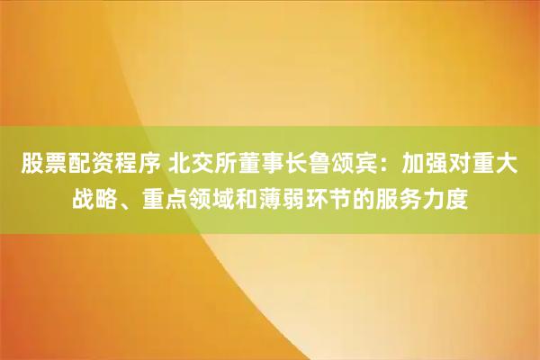 股票配资程序 北交所董事长鲁颂宾：加强对重大战略、重点领域和薄弱环节的服务力度